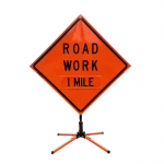 Roll Up Sign & Stand - 48 Inch Reflective Road Work 1 Mile Roll Up Traffic Sign